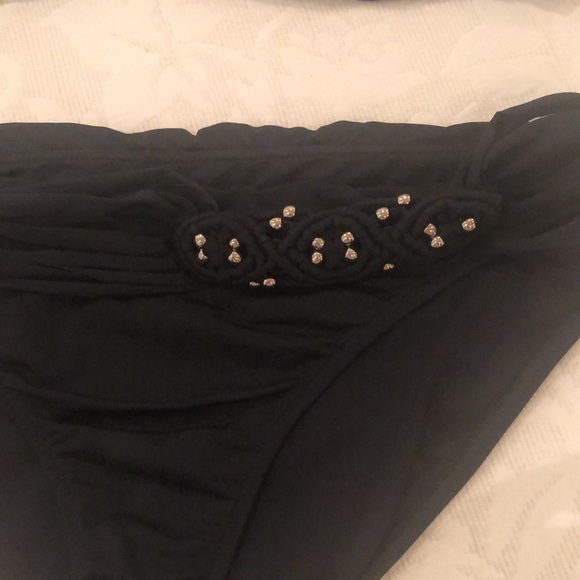 Badgley Mischka black bikini with studded trim. - Picture 3 of 8